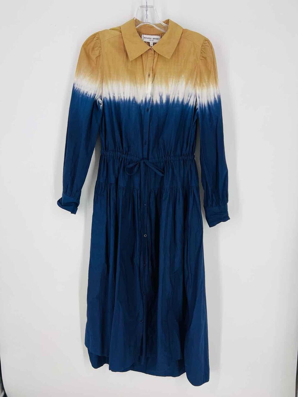 Apiece Apart Size XS Camel/Navy Ombre Cinched Designer Dress Maxi